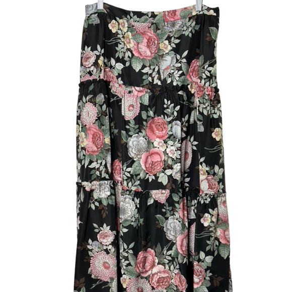 Vintage 70's Personal Division of Leslie Fay Rose Print Tired Maxi Skirt Size 18 - Picture 2 of 8